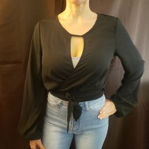 Black Long Sleeve Wrap around Top